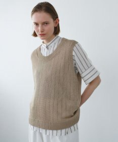 BEIGE， QUARTZ / 異素材コンビ ストライプシャツ