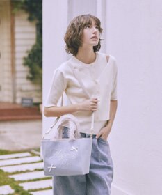 Maison de FLEUR チュールハンドルラインストーンデニムトート