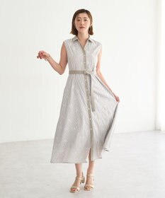 YECCA VECCA ストライプ柄フラワー刺繍ワンピース