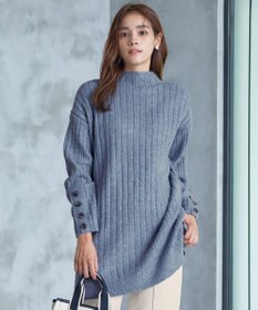 Tiaclasse L 【洗える】袖ボタンメランジニットチュニック