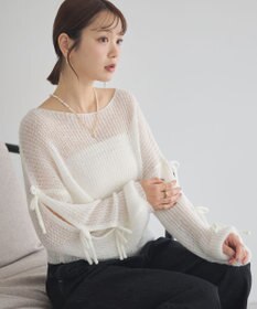 earth music&ecology サイドリボン透かしニットプルオーバー