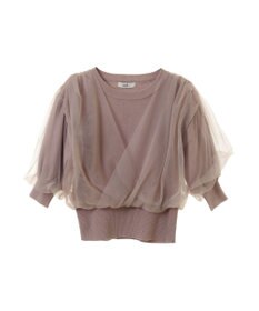 earth music&ecology チュールドッキング半袖ニットプルオーバー