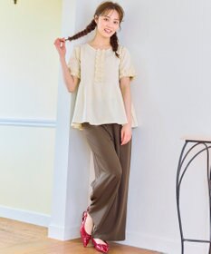 Feroux 【洗える】フリルデザインペプラムニットトップス