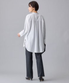 自由区 【洗える】ストレッチシャーティングスタンドカラーストライプ ブラウス
