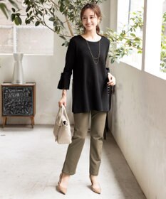 Tiaclasse L 【洗える】ミラノリブ編みのフレア袖ニットチュニック