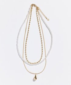 Phoebe パール×ドロップメタル3連ネックレス　ゴールド