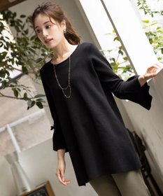 Tiaclasse L 【洗える】ミラノリブ編みのフレア袖ニットチュニック