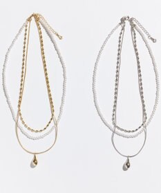 Phoebe パール×ドロップメタル3連ネックレス　ゴールド