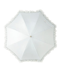 MOONBAT ランバン オン ブルー 晴雨兼用日傘 長傘 ビジュー付きオーガンジーフリル 遮光 遮熱 UV