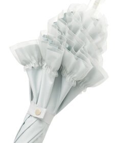 MOONBAT ランバン オン ブルー 晴雨兼用日傘 長傘 ビジュー付きオーガンジーフリル 遮光 遮熱 UV