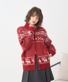 earth music&ecology ダブルzipノルディックカウチンニットカーディガン