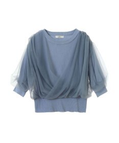 earth music&ecology チュールドッキング半袖ニットプルオーバー