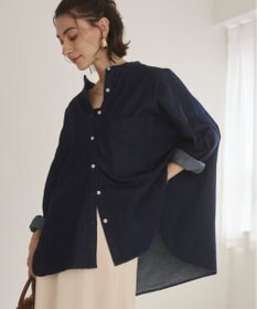 WEGO 【ANGIE VINTAGE】オーバーサイズ バンドカラー デニムシャツ