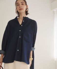 WEGO 【ANGIE VINTAGE】オーバーサイズ バンドカラー デニムシャツ