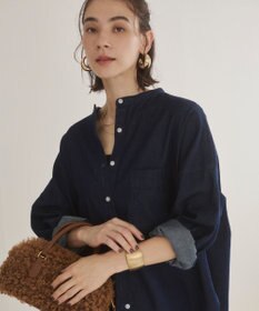WEGO 【ANGIE VINTAGE】オーバーサイズ バンドカラー デニムシャツ
