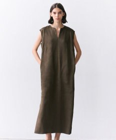BEIGE， MICA / リネンブレンドノースリーブロングドレス