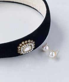 Phoebe <オンワード限定セット>トゥウィンクルフレームパールピアス×クラッシービジューカチューシャ ゴールド