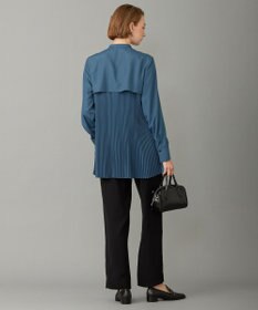 ICB 【洗える】 スパンローンプリーツ バンドカラーシャツ