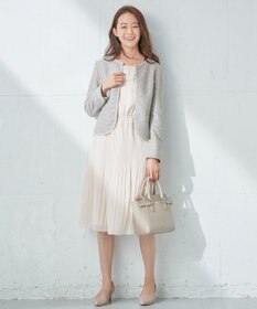 ANY SIS シャイニーストレッチツイード ノーカラージャケット