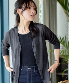 Tiaclasse L Vネックラメニットシアーカーディガン