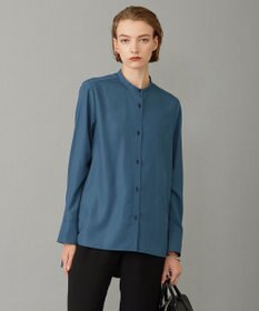 ICB 【洗える】 スパンローンプリーツ バンドカラーシャツ