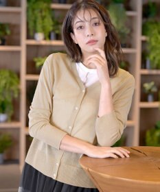 Tiaclasse L Vネックラメニットシアーカーディガン