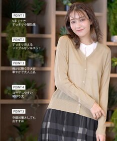 Tiaclasse L Vネックラメニットシアーカーディガン