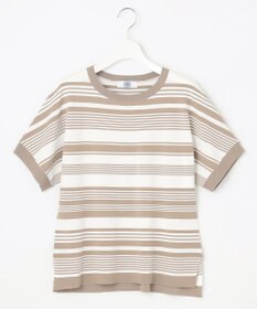 J.PRESS LADIES 【洗える】 レーヨンエリートストレッチ ランダムボーダー ニット Tシャツ