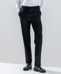 JOSEPH HOMME 新素材【ストレッチ/ウエストゴム仕様】ウール混キャリーマンストレッチ ドロスト付ストレートパンツ / HOVE ブラック系