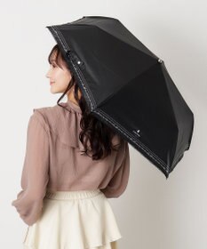 MOONBAT 【遮光率100％/遮熱/UV】LANVIN en Bleu (ランバン オン ブルー)晴雨兼用日傘 ピコレース シルバーラメ刺繍 折りたたみ傘 簡単開閉