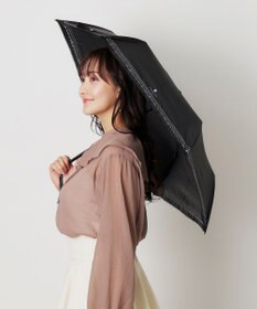 MOONBAT 【遮光率100％/遮熱/UV】LANVIN en Bleu (ランバン オン ブルー)晴雨兼用日傘 ピコレース シルバーラメ刺繍 折りたたみ傘 簡単開閉