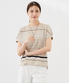 J.PRESS LADIES L パネルボーダー フレンチスリーブ カットソー