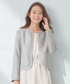 ANY SIS シャイニーストレッチツイード ノーカラージャケット