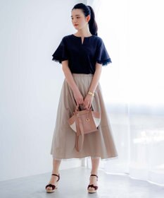 組曲 【汗ジミ防止・撥水】GIZAプレーティング天竺袖フリル カットソー