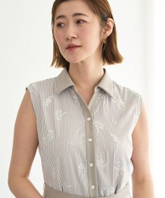 YECCA VECCA ストライプ柄フラワー刺繍ワンピース