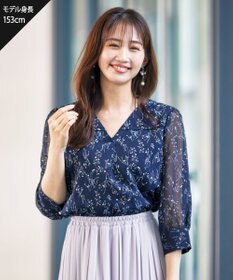 Tiaclasse L 【洗える】花柄Vネックブラウス