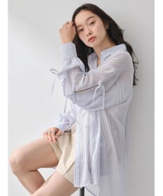 earth music&ecology 袖スリットリボンロングシャツ