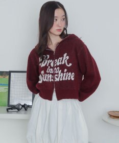 WEGO フラッフィーグラフィックジャガードニットZIPパーカー