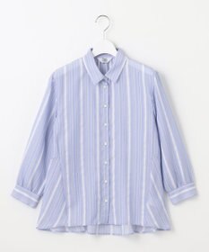 J.PRESS LADIES L 【洗える】SHEERストライプ ペプラム シャツ ブラウス
