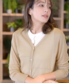 Tiaclasse L Vネックラメニットシアーカーディガン