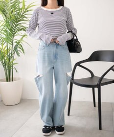 WEGO ワンポイントデザインフィンガーホールリブロンT