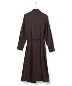 ICB L 【洗える】ストレッチダブルサテン テーラーカラー ラップワンピース