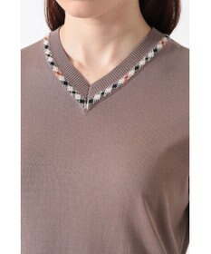 DAKS コットン混ストレッチ ロゴメッシュスリーブ Vネックプルオーバー