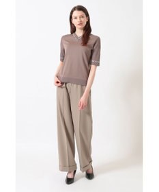 DAKS コットン混ストレッチ ロゴメッシュスリーブ Vネックプルオーバー