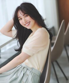 ANY SIS L 【洗える】ハートネックファブリックコンビ ニット