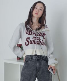 WEGO フラッフィーグラフィックジャガードニットZIPパーカー