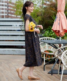 Tiaclasse L ボタニカル柄シャツワンピース
