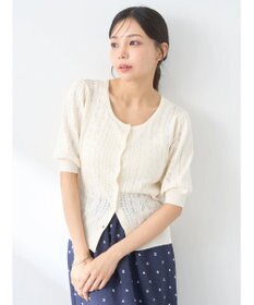 earth music&ecology リボン柄透かし編みニットカーディガン