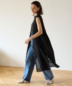 UNFILO シアーサテン ロングシャツワンピース