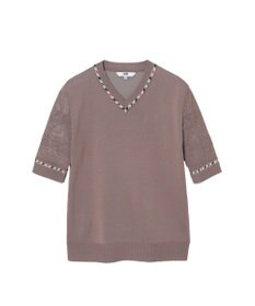 DAKS コットン混ストレッチ ロゴメッシュスリーブ Vネックプルオーバー